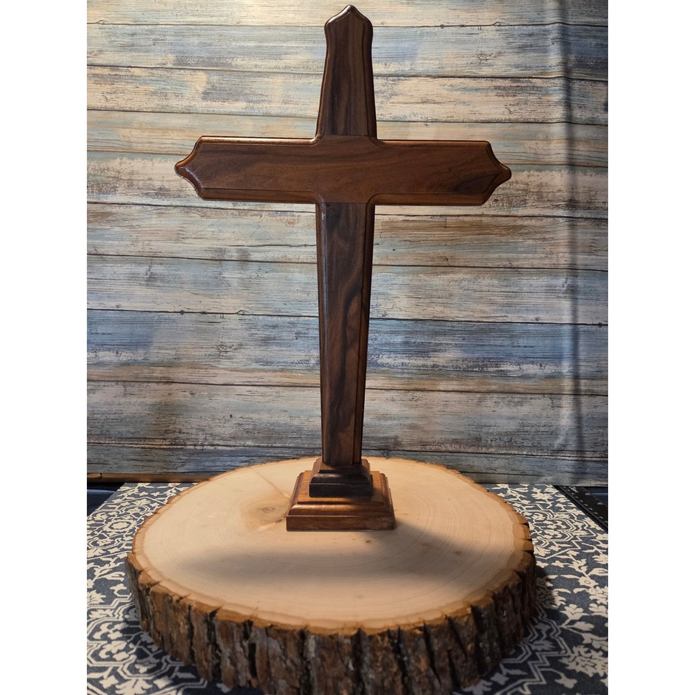 Wooden Standing Cross Crucifix Religious Decor Rustic Tabletop Decoration